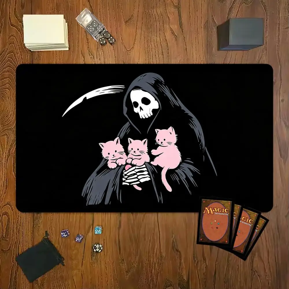 Pc Gaming Pink - 「死神がピンク色の子猫を抱いている」デザインのゲーミングマウスパッド、プレイマット。サイズは24×14インチ。MTG、TCG、オフィス、デスク、仕事、ゲーム、PC、ノートパソコン用。